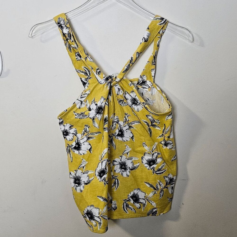 Banana Republic Chartreuse Floral Linen Blended Twisted Halter Top NWT Women's Y